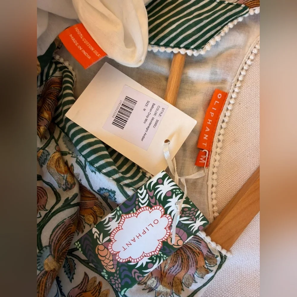 NWT Oliphant Green and Orange Floral Montenegro Amber Balloon Drop Mini Dress